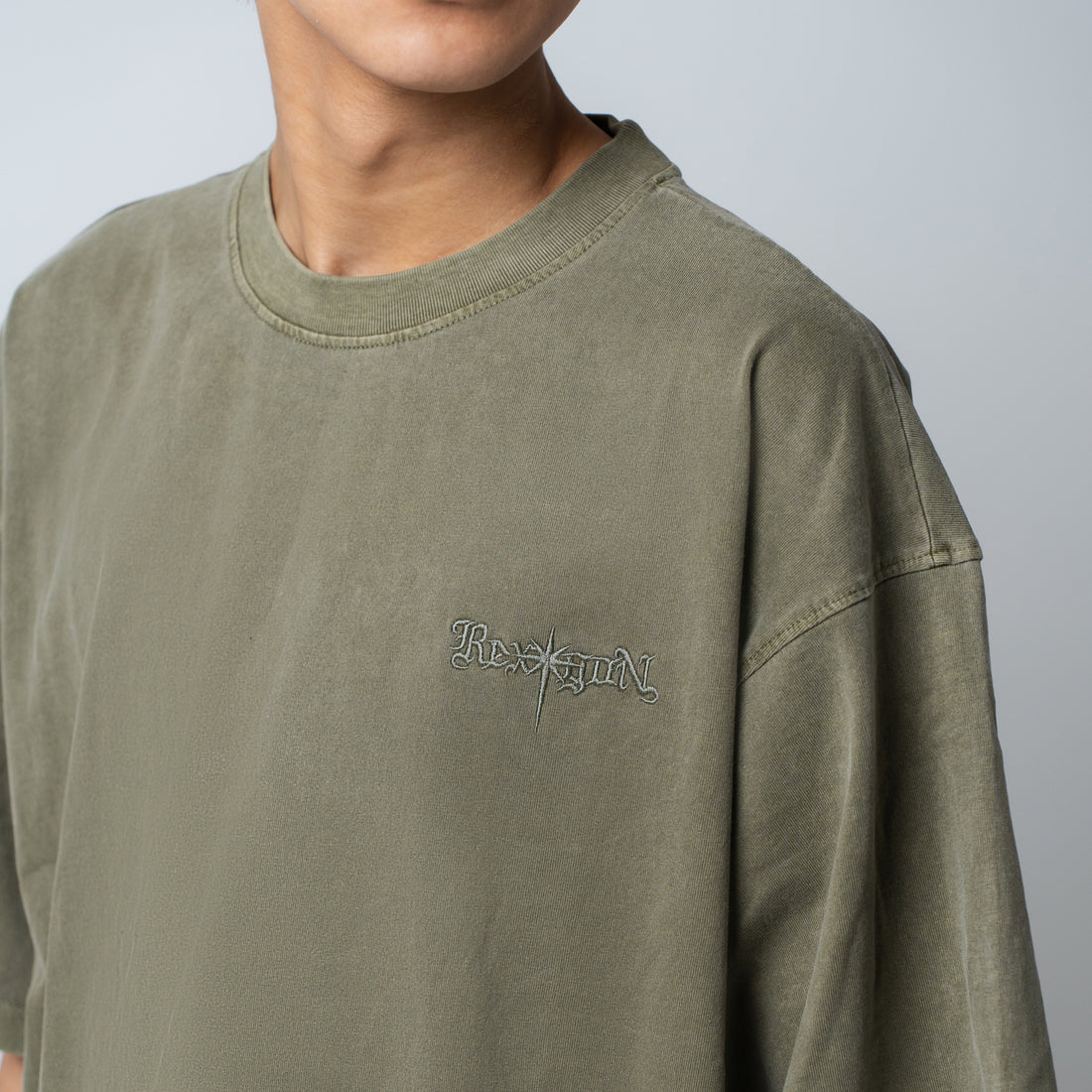 REXAGON Serpent Embroidery Logo Tee Washed Tee - Army Green - REXAGON